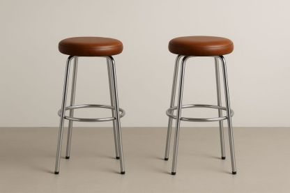 Sæt af 2 barstole i PU-læder og forkromet stål-Decosuave