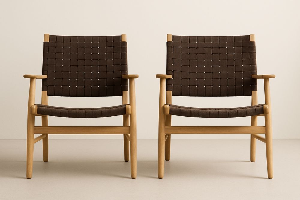 Sæt af 2 egetræsstole med brun vævet sæde-Decosuave