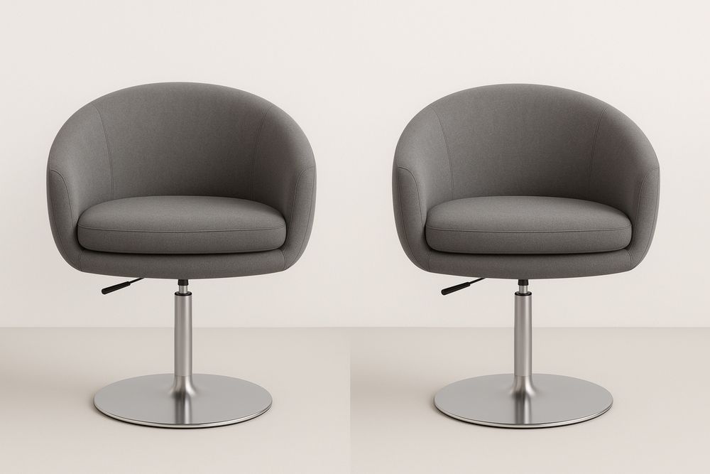 Sæt af 2 runde drejestole i gråt stof med justerbar højde og metalbase-Decosuave