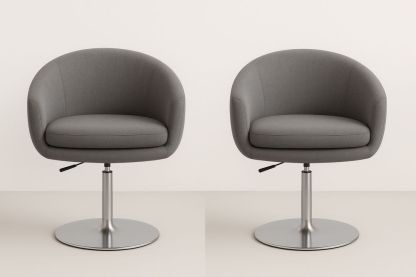 Sæt af 2 runde drejestole i gråt stof med justerbar højde og metalbase-Decosuave