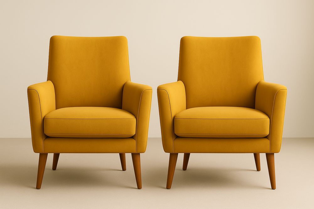 Gule stof lænestole sæt af 2 med træben-Decosuave