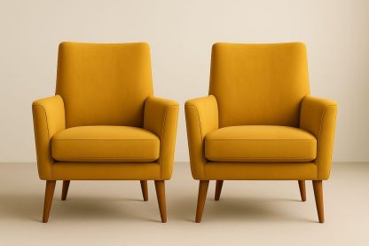 Gule stof lænestole sæt af 2 med træben-Decosuave