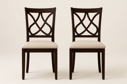 Sæt af 2 træstole med krydsryglæn og lyse sæder-Decosuave