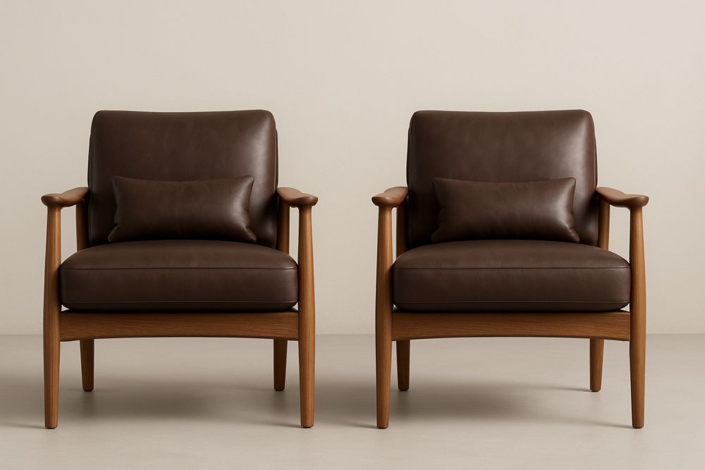 Sæt af 2 lænestole brun PU-læder med træramme-Decosuave