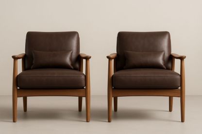 Sæt af 2 lænestole brun PU-læder med træramme-Decosuave