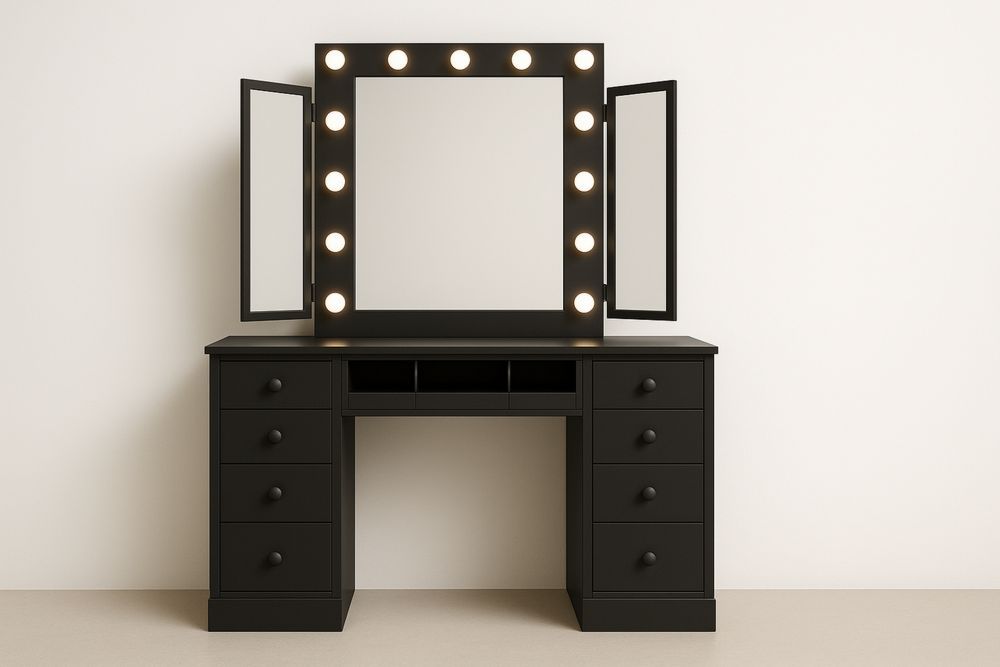 Makeupbord i træ med LED-spejl 140 cm-Decosuave