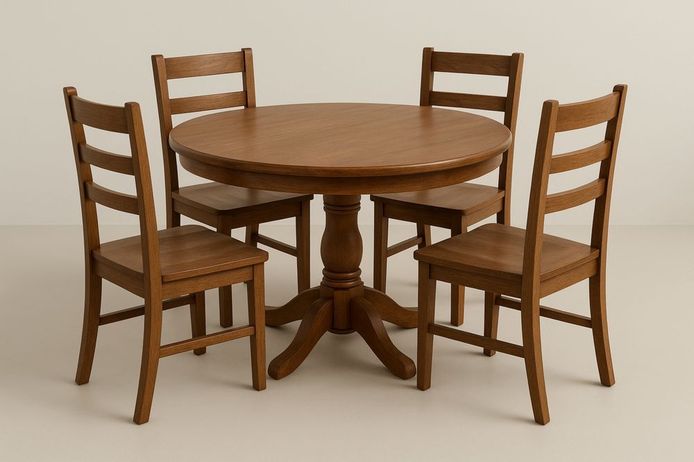 Rundt spisebordssæt med 4 stole i egetræ Ø100 cm Brun-Decosuave