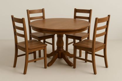 Rundt spisebordssæt med 4 stole i egetræ Ø100 cm Brun-Decosuave