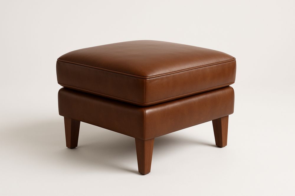 Brun Læderpuf med Trækonstruktion-Decosuave