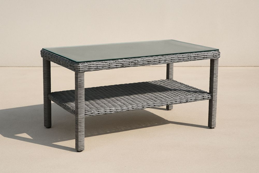 Rektangulært bord i glas og poly rattan med hylde-Decosuave