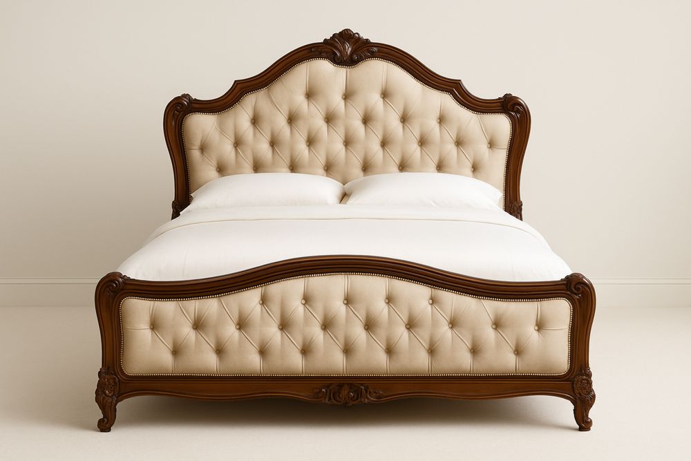 Dobbeltseng med Træramme og Polstring i Læder, 200x180 cm, Mørkebrun/Beige-Decosuave