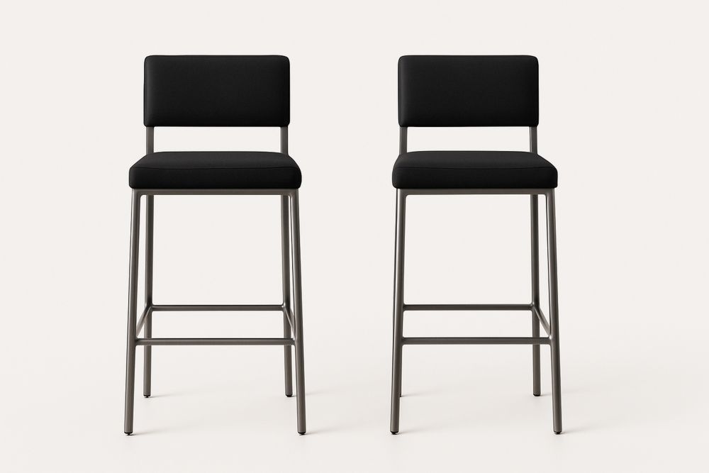 Sæt af 2 sorte barstole med polyesterstof sæder og stålramme-Decosuave