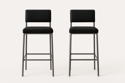 Sæt af 2 sorte barstole med polyesterstof sæder og stålramme-Decosuave
