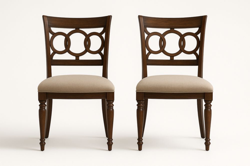 Sæt af 2 spisestole i massivt træ med polstret sæde, Brun/Beige-Decosuave