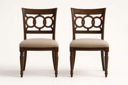 Sæt af 2 spisestole i massivt træ med polstret sæde, Brun/Beige-Decosuave