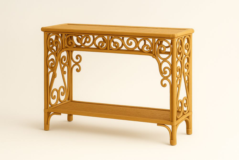 Konsolbord i træ med udskåret design 100x35x80 cm-Decosuave