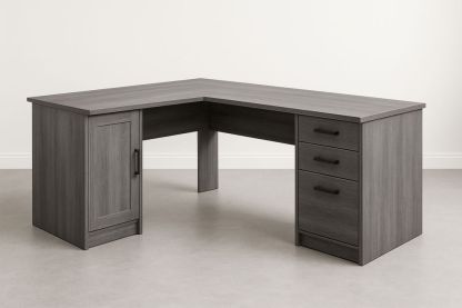 L-formet skrivebord træ med skuffer og skab-Decosuave