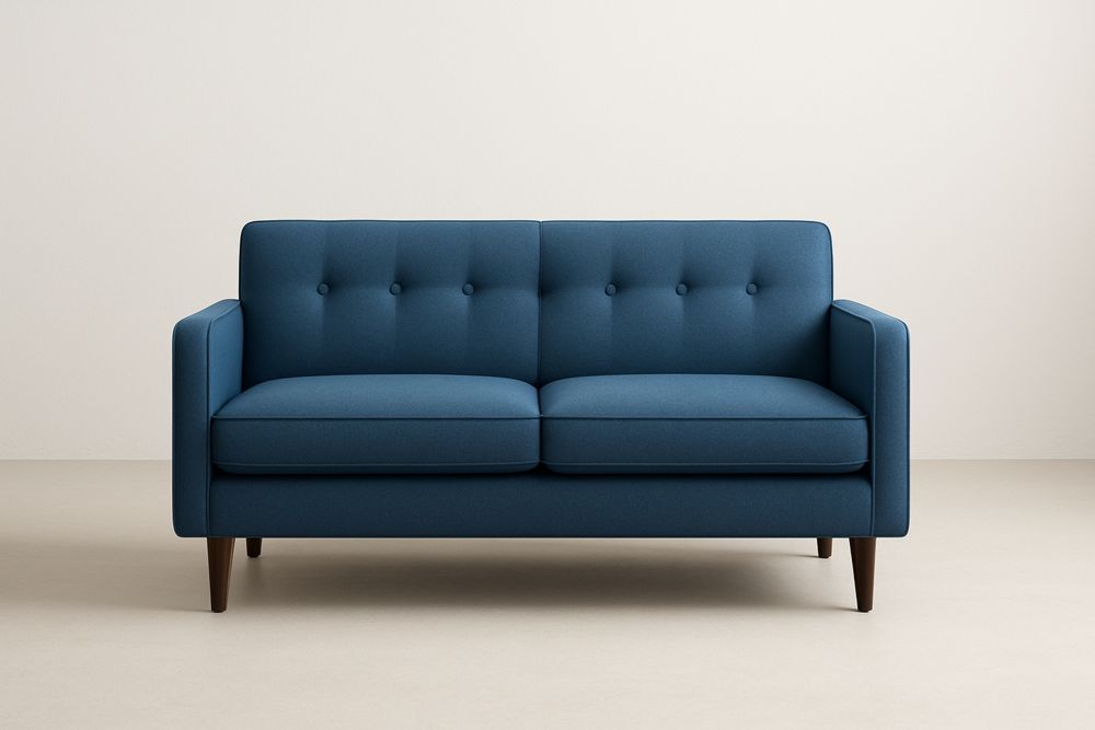 Blå Tostætters Sofa med Stof og Træben-Decosuave