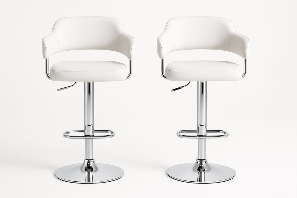 Hvid justerbar barstol sæt med PU-læder og krom-Decosuave