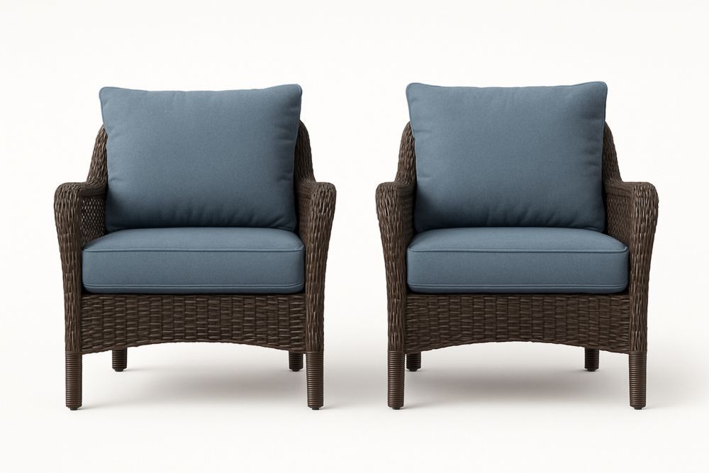 Sæt med 2 Kurvestole i Rotting med Blå Hynder-Decosuave