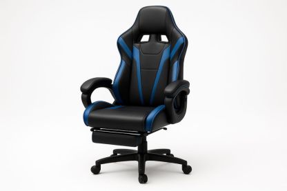 Gamingstol i PU læder med fodstøtte Sort/Blå-Decosuave