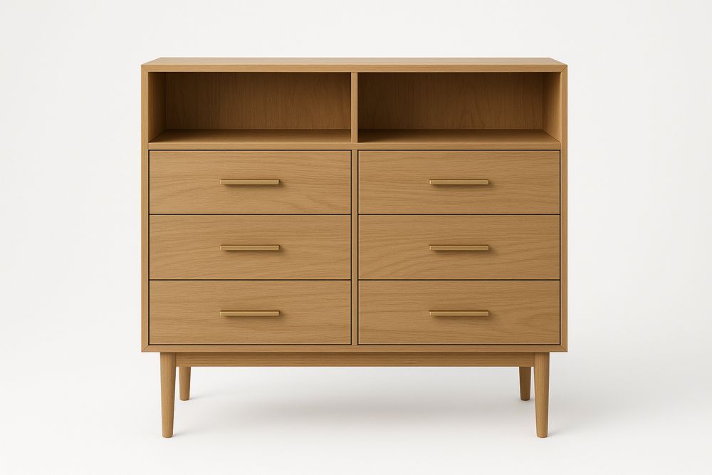 Kommode med Skuffer og Åbne Rum i Træ, 90cm-Decosuave