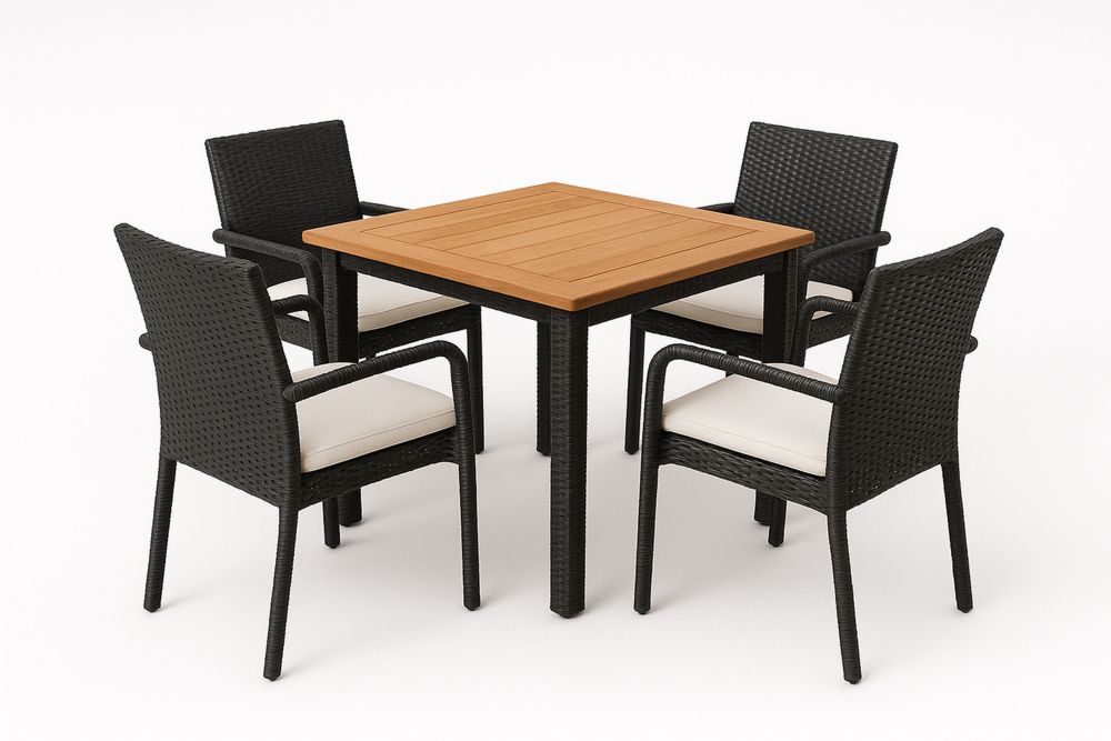 Havemøbelsæt med Firkantet Bord i Træ og Plastrattan Stole Sorte/Hvide-Decosuave