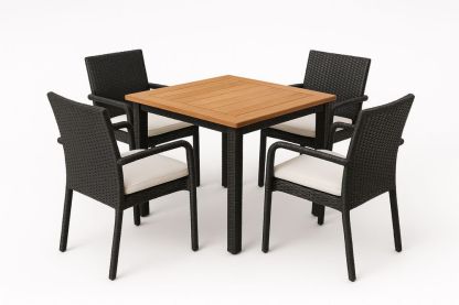 Havemøbelsæt med Firkantet Bord i Træ og Plastrattan Stole Sorte/Hvide-Decosuave