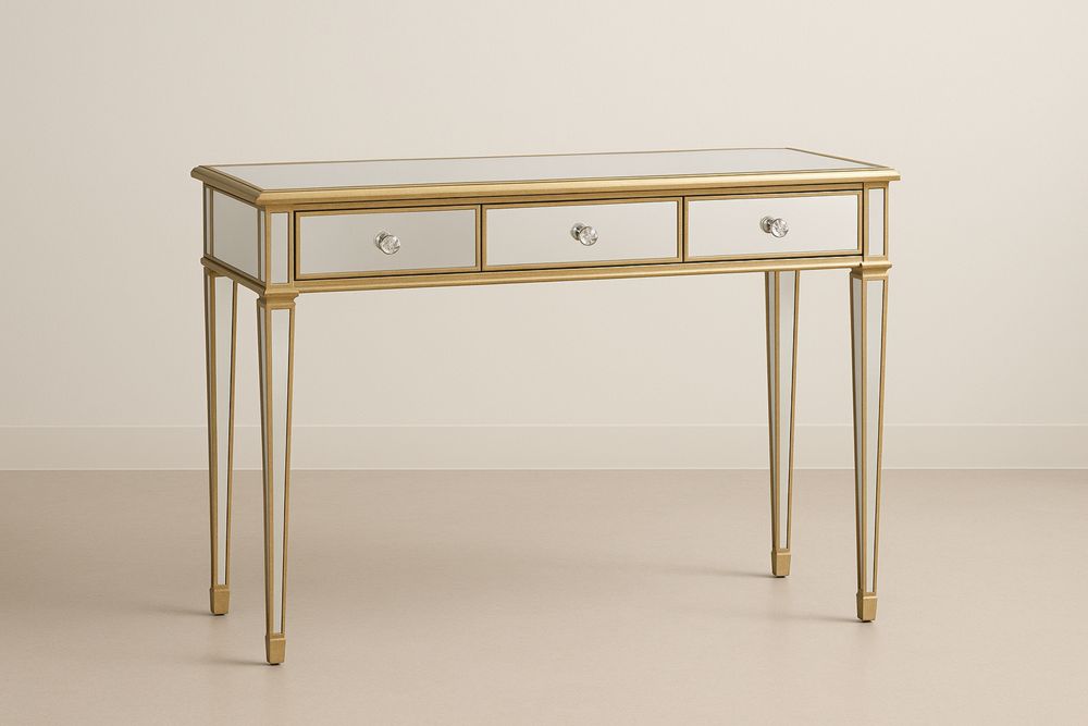 Konsolbord med MDF og spejl med gylden ramme, 3 skuffer 120x40x78 cm-Decosuave