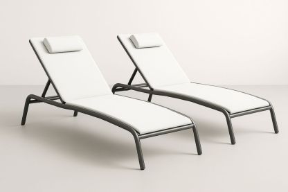 Solsengsæt med Justerbar Ryg Stål og Polyester Hvid-Decosuave