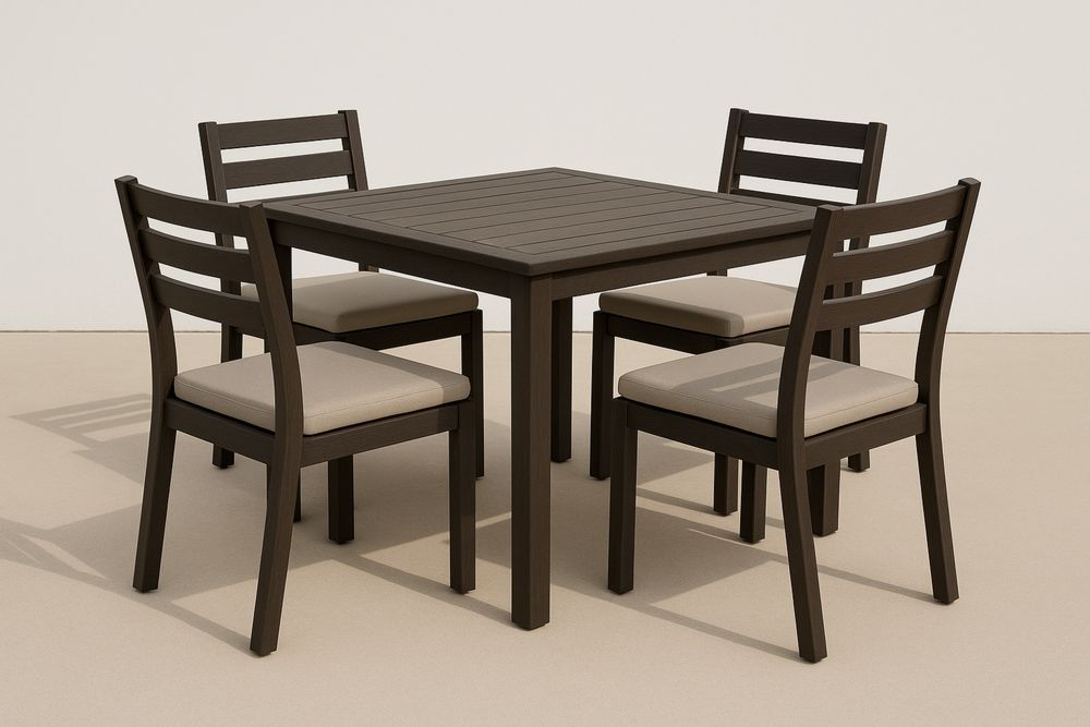 Udendørs Træspisesæt Med Fire Stole I Mørkebrun Og Beige-Decosuave