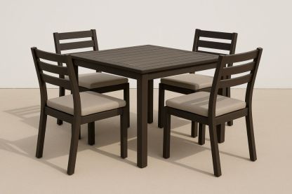 Udendørs Træspisesæt Med Fire Stole I Mørkebrun Og Beige-Decosuave