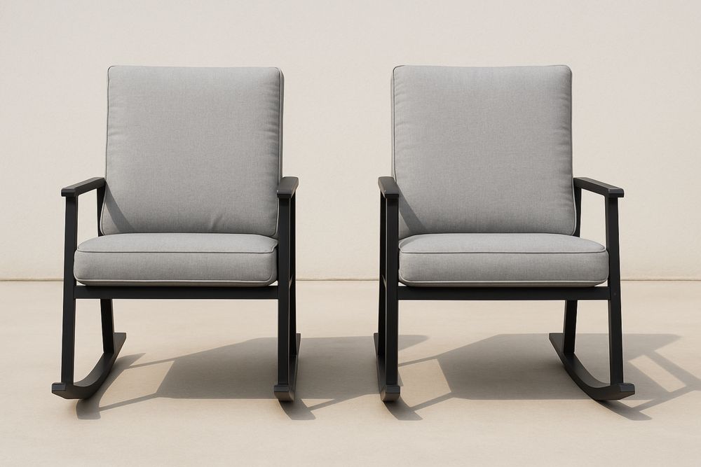 Sæt af 2 gyngestole i gråt polyesterstof med metalramme-Decosuave