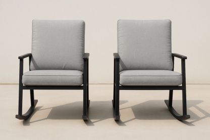 Sæt af 2 gyngestole i gråt polyesterstof med metalramme-Decosuave