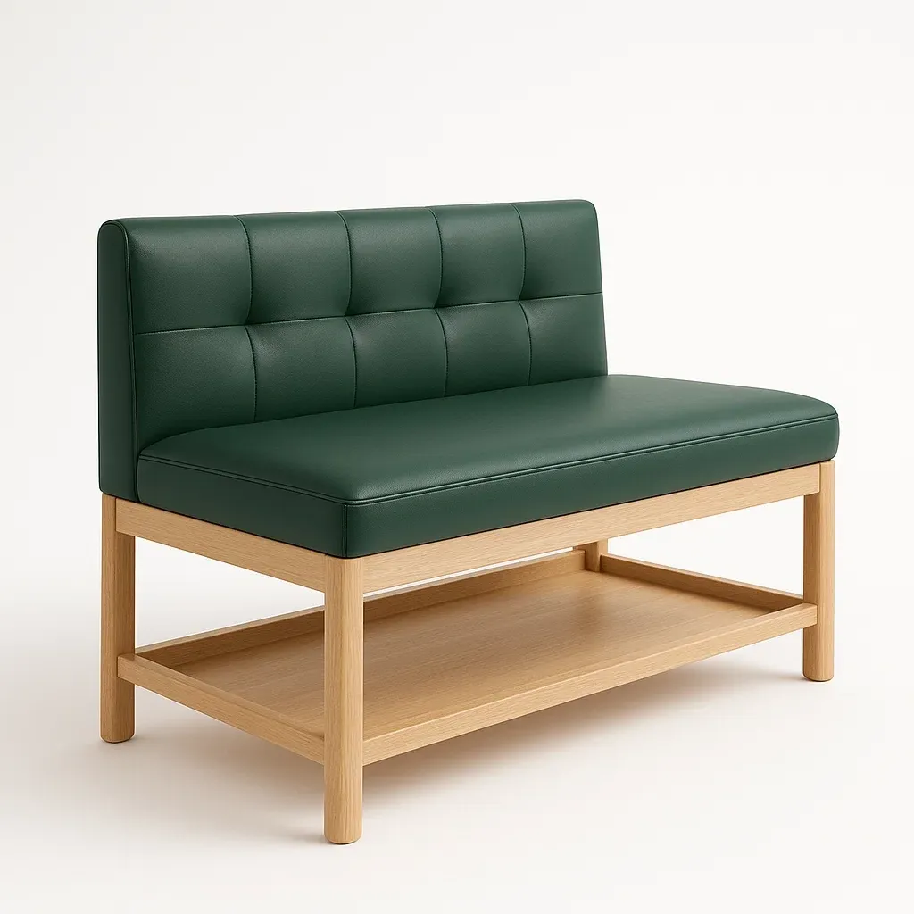 Grön förvaringsbänkar i PU-läder med träram och förvaringshylla