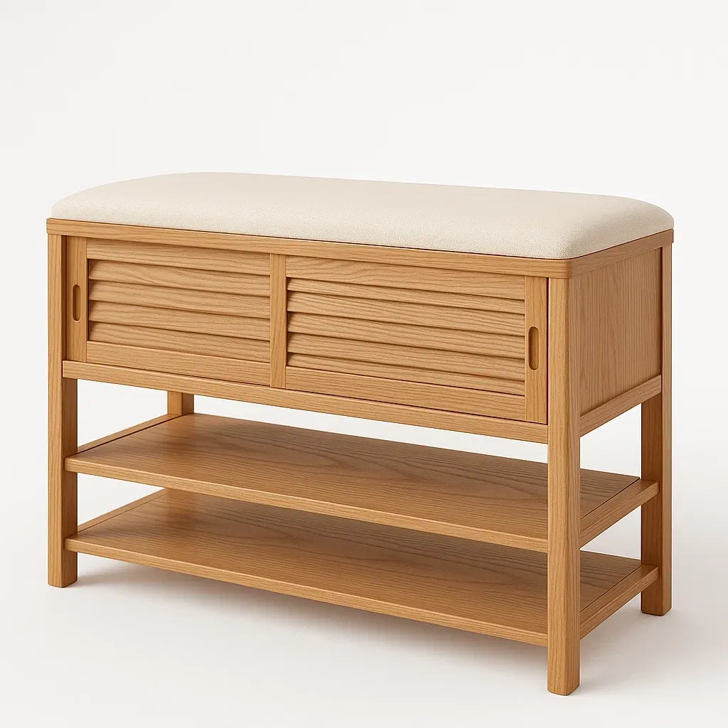 Träförvaringsbänkar med sittdyna i beige 100×40×60 cm