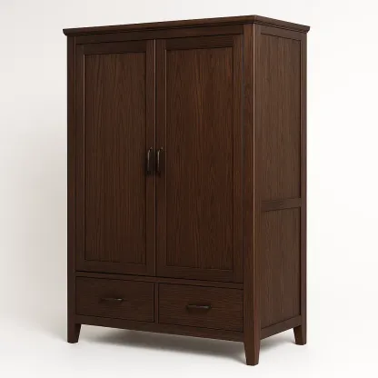 Garderober i mörkt trä med 2 dörrar och 2 lådor