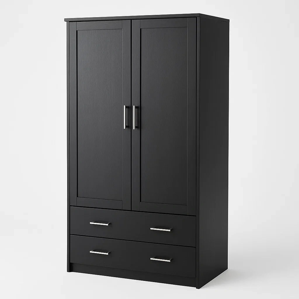 Garderober med lådor svart 2 dörrar trä