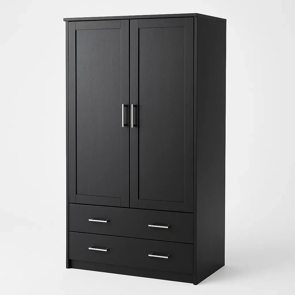 Garderober med lådor svart 2 dörrar trä