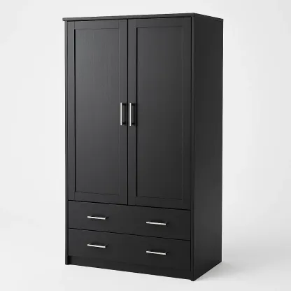 Garderober med lådor svart 2 dörrar trä