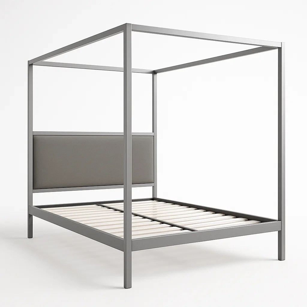 Himmelssängar metallisk med stoppad gavel 160×200 cm grå