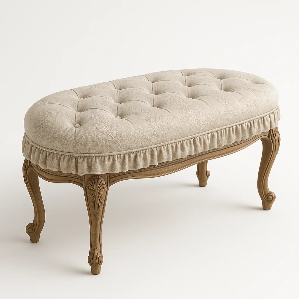 Sängbänk ottoman i trä och polyestertyg 100×45×50 cm