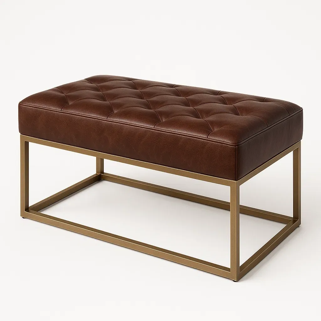 Sängbänk i brunt PU-läder med metallram 100×50×40 cm