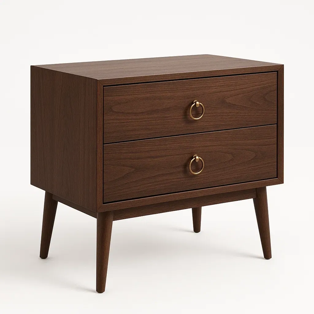 Sängbord i valnötsfanér och två lådor