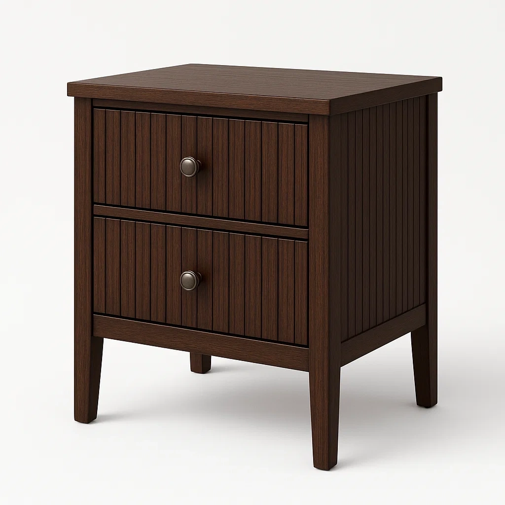 Sängbord med två lådor i MDF med valnötsfanér 40×40×55 cm