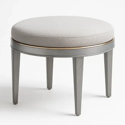 Sminkpallar rund pall i beige tyg med träben.