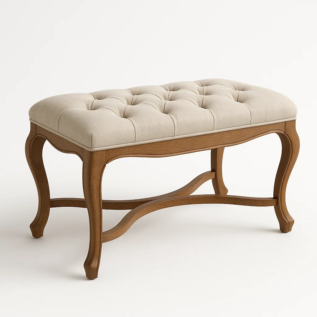 Sängbänk bänk i trä med polyesterklädsel ljusbeige 100×40×50 cm