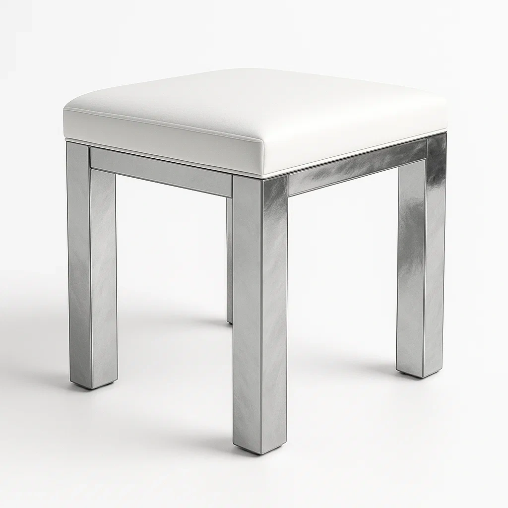 Sminkpallar vit pall i konstläder och rostfritt stål