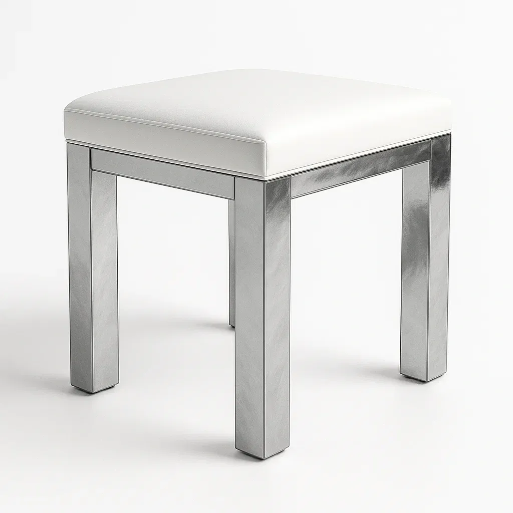 Sminkpallar vit pall i konstläder och rostfritt stål