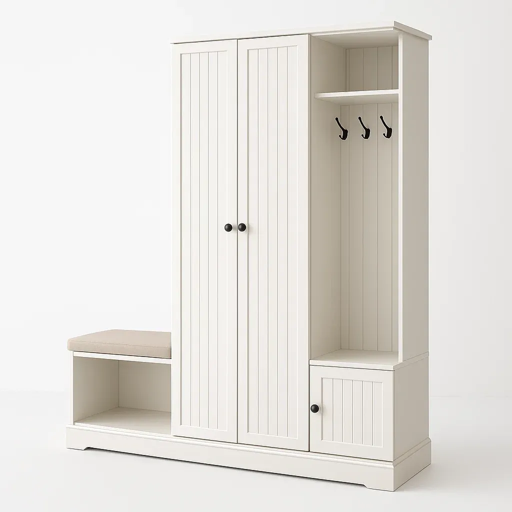 Hallmöbel med krokar och sittbänk vit hallförvaring med sittplats i trä med MDF och furu